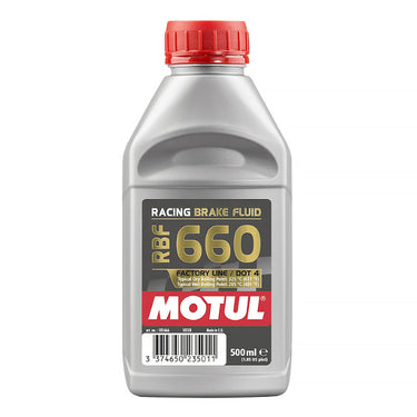 Motul Racing Brake Fluid RBF 660 bottle with red cap on a white background